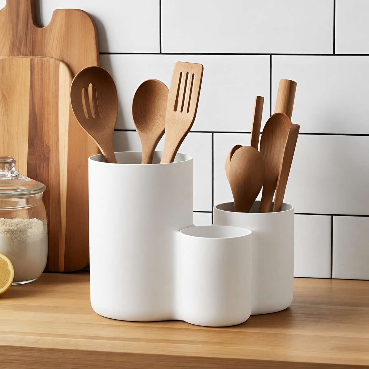 Modern kitchen utensil holder with three cups