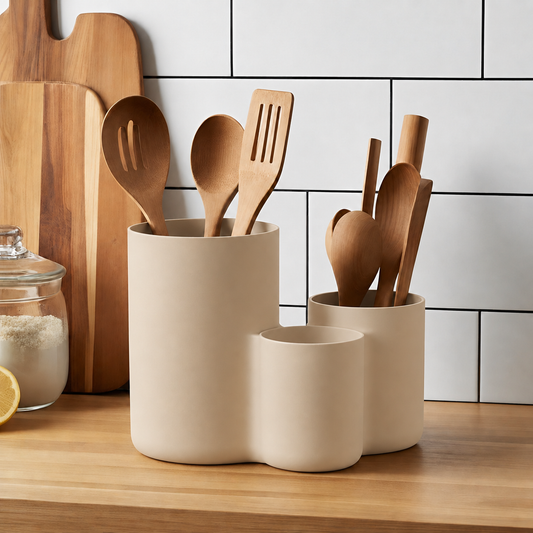 Modern kitchen utensil holder with three cups