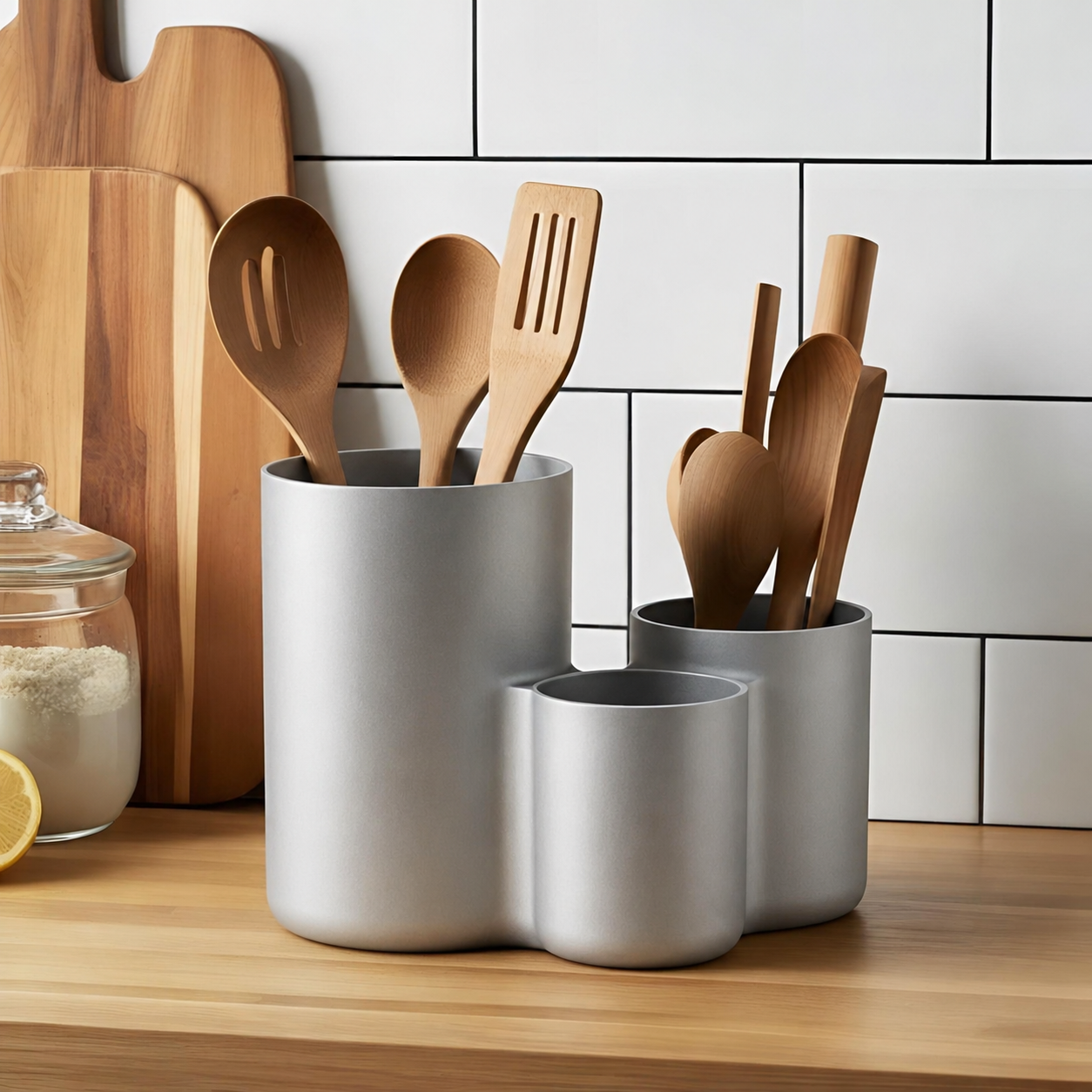 Modern kitchen utensil holder with three cups