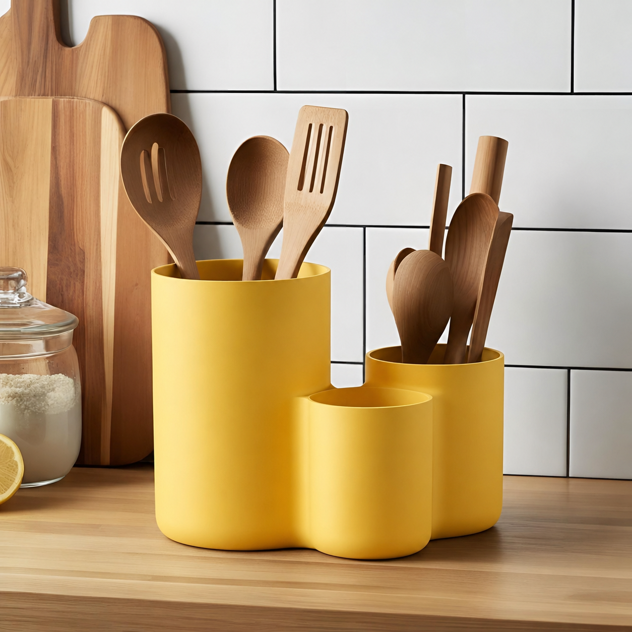 Modern kitchen utensil holder with three cups