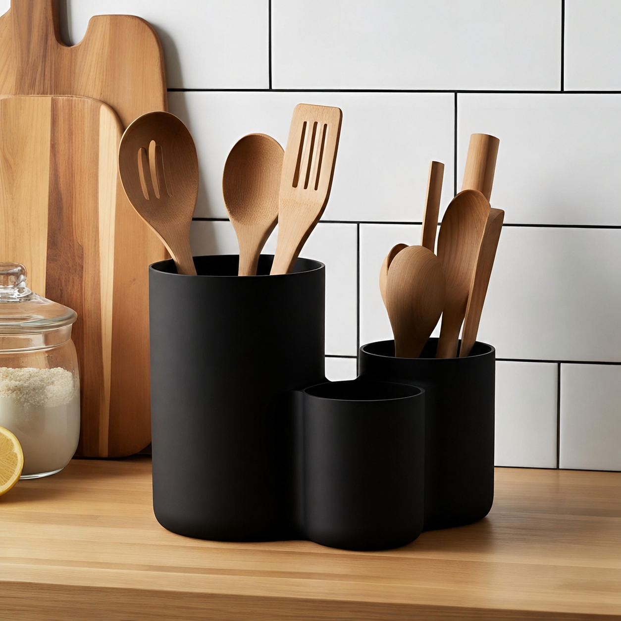 Modern kitchen utensil holder with three cups